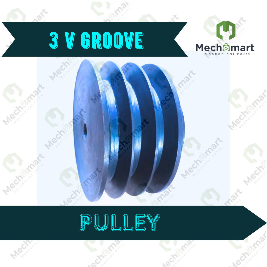 3 Groove V Belt Cast Iron Pulley Pilot Bore